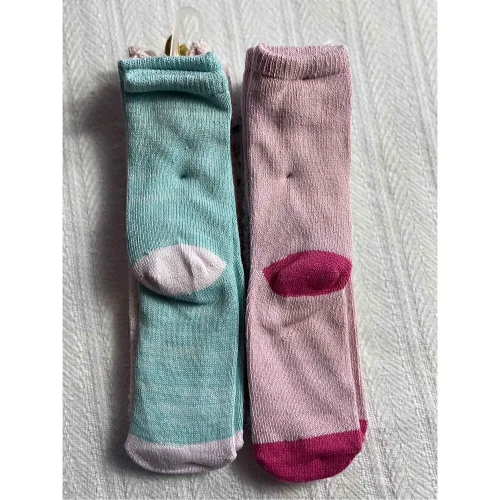 Cuddl Duds Girls Shoe Size 4-10 Lounge Crew Slipper Socks Total 4 Pr